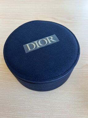 New DIOR beauty round cosmetic case vanity makeup  trousse pouch w/ mirror blue